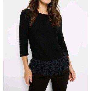 Nic + Zoe Feather Fringe Sweater Womens Size Small Soft Fall Winter Soft Boho